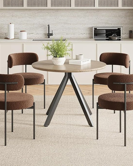 Farini Brown Dining Table for 4-6 Person,39" Round Wooden Dining Tabletop and Metal Frame for Home Kitchen Dining Desk (39 inch,100cm) - LeafyLoom