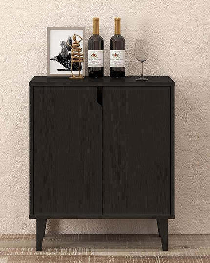 Panana 2 Door Kitchen Buffet Storage Cabinet Accent Console Table for Kitchen Dining Living Room Hallway Office (Black) - LeafyLoom