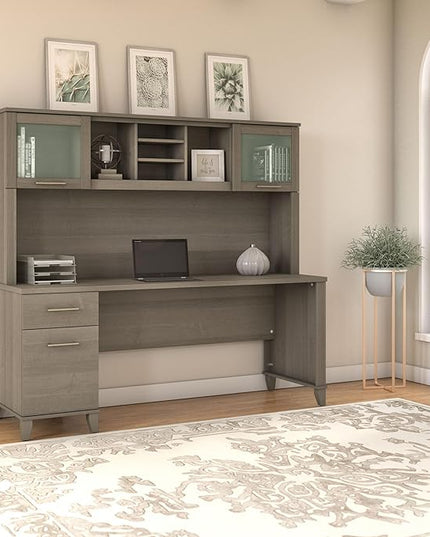 Bush Furniture Somerset 72W Office Desk with Drawers and Hutch in Ash Gray - LeafyLoom