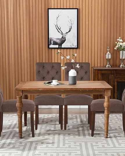 COLAMY Button Tufted Dining Chairs Set of 4, Parsons Upholstered Fabric Dining Room Chairs Kitchen Chairs with Wood Legs and Padded Seat, Brown - LeafyLoom