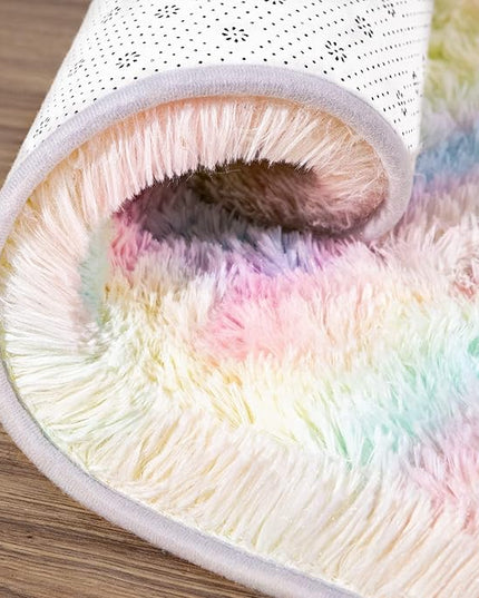 AROGAN Soft Rainbow Area Rugs for Girls Room 2x4 Feet, Fluffy Girls Bedroom Rugs, Princess Rug, Cute Colorful Carpet for Kids Teens Nursery Toddler, Pink - LeafyLoom