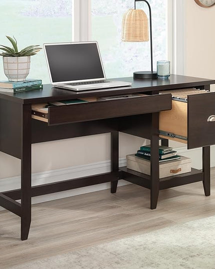 Sauder Summit Station Single Pedestal Desk, L: 52.09" x W: 19.29" x H: 29.02", Cinnamon Cherry Finish - LeafyLoom