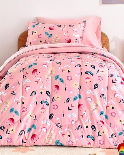 SLEEP ZONE Kids Bedding Twin Comforter Set - Cute Printed for Boys, Girls, Teens, Super Soft, Fade Resistant (Pink Flower, Twin) - LeafyLoom