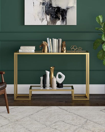 Henn&Hart 47.75" Wide Rectangular Console Table in Brass, Entryway Table, Accent Table for Living Room, Hallway - LeafyLoom