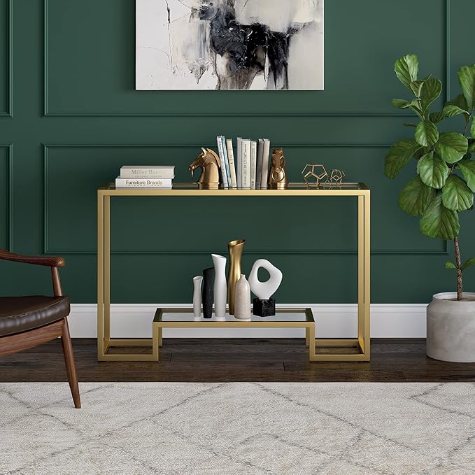 Henn&Hart 47.75" Wide Rectangular Console Table in Brass, Entryway Table, Accent Table for Living Room, Hallway - LeafyLoom