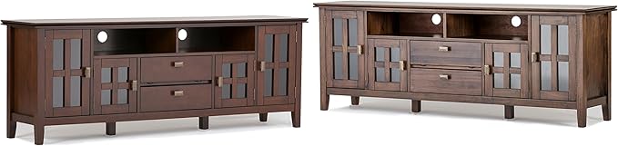 SIMPLIHOME Artisan SOLID WOOD Universal TV Media Stand, 72 inch Wide, Contemporary, Living Room Entertainment Center, Storage Cabinet, for Flat Screen TVs up to 80 inches in Russet Brown - LeafyLoom