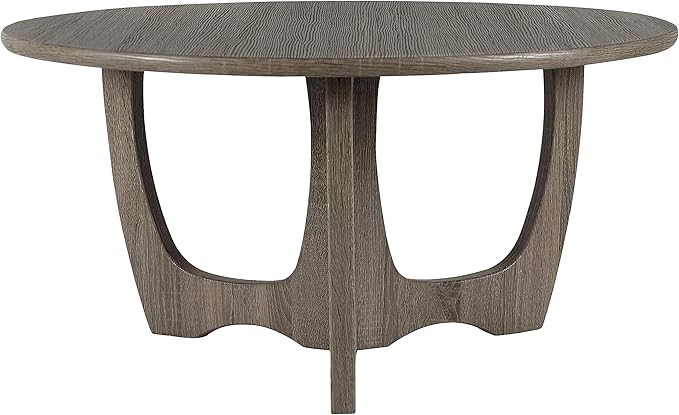 FINECASA Wooden Coffee Table, Curved Leg Coffee Table, Round Coffee Table for Living Room, Accent Couch,Home Decoration, Living Room Tables, 36 x 18 Inches, Grey - LeafyLoom