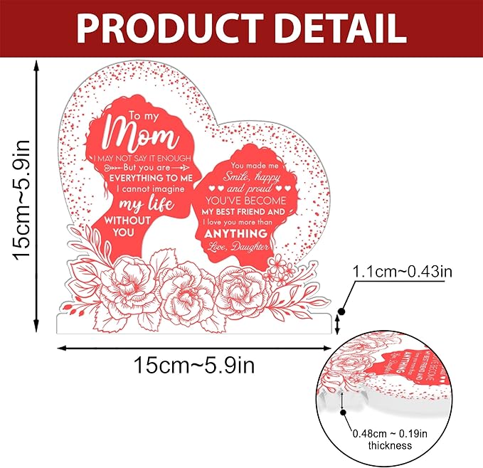 Gifts for Mom from Daughter Son, Mom Birthday Gifts 3D Illusion Lamp, Acrylic Night Light for Mom Stepmom Wife Daughter from Husband, to My Mom Gifts for Mothers Day Christmas Thanksgiving - LeafyLoom