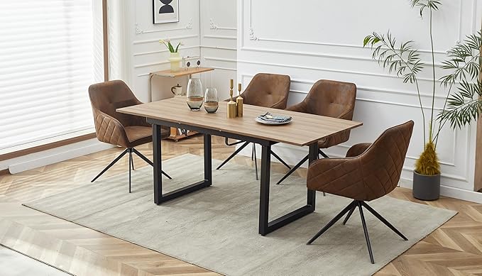 NicBex Small Dining Table Set for 4 Dining Room Set 5 Pieces Dining Set, Mid-Century Dining Table with MDF Table Top, Pedestal Dining Table, Extensible Table Metal Leg, Matte Black - LeafyLoom