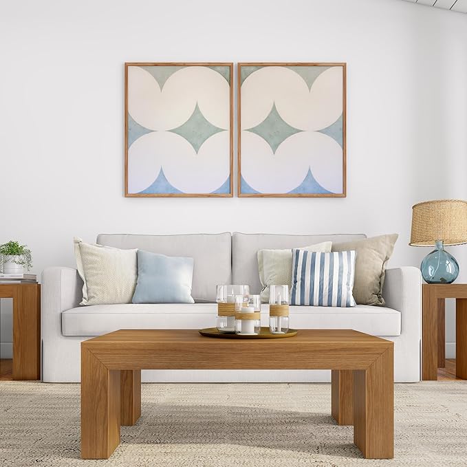 Plank+Beam Modern Rectangular Coffee Table, Solid Wood, 40 Inch, Rectangle Coffee Table for Living Room, Mini Center Tables for Small Spaces, Small Living Space Tea Table, Pecan Wirebrush - LeafyLoom