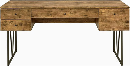 Coaster Home Furnishings Analiese Rustic 63-Inch 4-Drawer Home Office Computer Writing Desk Study Table with Storage Engineered Eco-Friendly Wood Look Laminate Sturdy Steel Base Rustic Nutmeg 800999 - LeafyLoom