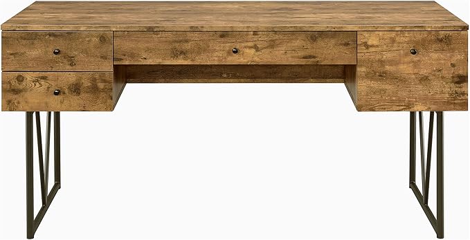 Coaster Home Furnishings Analiese Rustic 63-Inch 4-Drawer Home Office Computer Writing Desk Study Table with Storage Engineered Eco-Friendly Wood Look Laminate Sturdy Steel Base Rustic Nutmeg 800999 - LeafyLoom