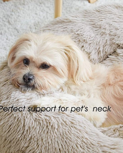Calming Dog Bed & Cat Bed, Anti-Anxiety Donut Cuddler Warming Cozy Soft Round Bed, Fluffy Faux Fur Plush Cushion bed for Small Medium Dogs and Cats (20"/24"/27"/30") WESTERNHOME