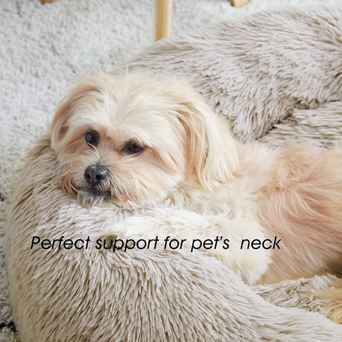 Calming Dog Bed & Cat Bed, Anti-Anxiety Donut Cuddler Warming Cozy Soft Round Bed, Fluffy Faux Fur Plush Cushion bed for Small Medium Dogs and Cats (20"/24"/27"/30") WESTERNHOME