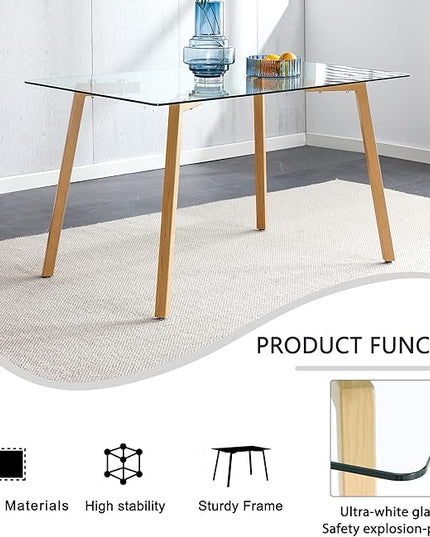 NicBex Glass Dining Table Modern Minimalist Rectangle Suitable for 4-6 People Equipped with 0.31 "Tempered Glass Tabletop and Metal Legs Writing Desk for Kitchen Dining Room, Transparent - LeafyLoom