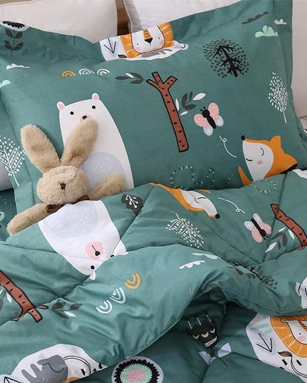 JSD Green Animal Forest Kids Comforter Set, 2 Pieces Twin Microfiber Comforter with Pillow Sham, Soft Comfortable Machine Washable - LeafyLoom