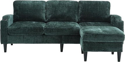 Convertible Sectional Sofa with Movable Storage Ottoman and Cupholders, 3 Seater L-Shaped Corner Couch,Chenille Upholstered Furniture w/Detachable Thicked Cushions for Living Room, Small Space - LeafyLoom