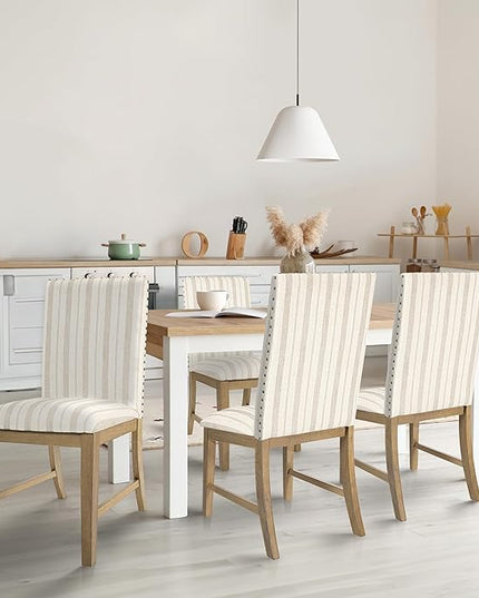 HomePop Classic Parsons Dining Chairs, Pack of 2, Taupe Stripe (Set of 2) - LeafyLoom