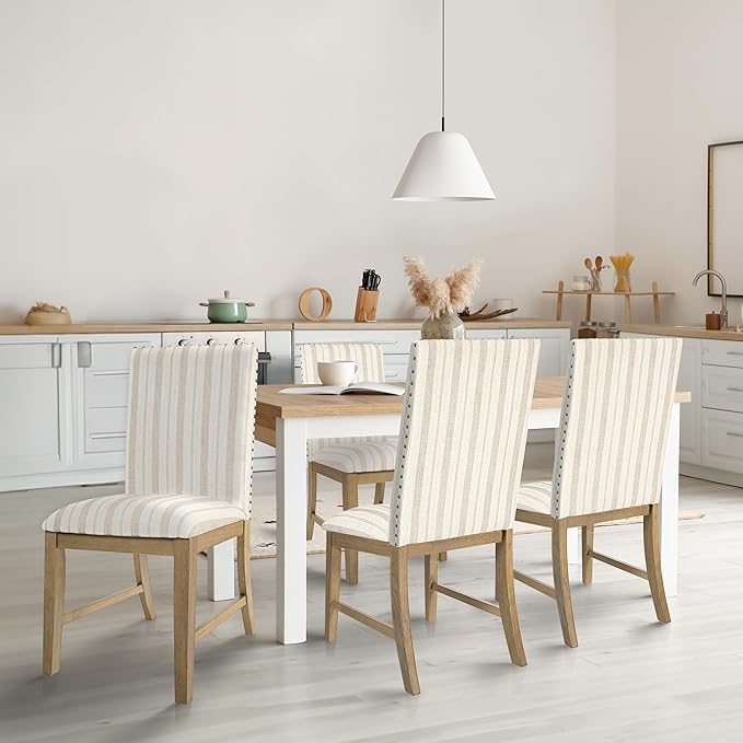 HomePop Classic Parsons Dining Chairs, Pack of 2, Taupe Stripe (Set of 2) - LeafyLoom