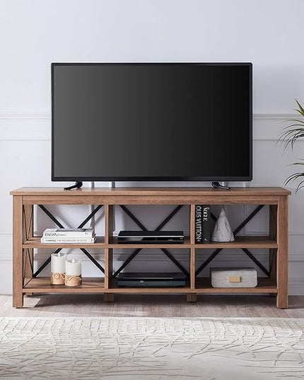 Henn&Hart Rectangular TV Stand for TV's up to 65" in Golden Brown, TV Stands for the Living Room - LeafyLoom
