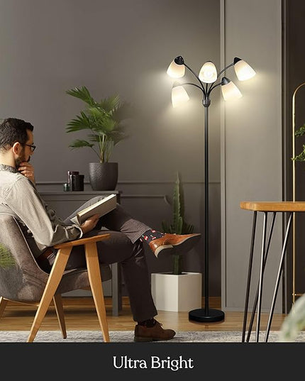 Brightech Medusa LED Floor Lamp – Multi-Head Dimmable Floor Lamp for Living Rooms & Offices – Tall Lamp with Interchangeable Shades, Adjustable Standing Lamp for Bedroom Reading – Black - LeafyLoom