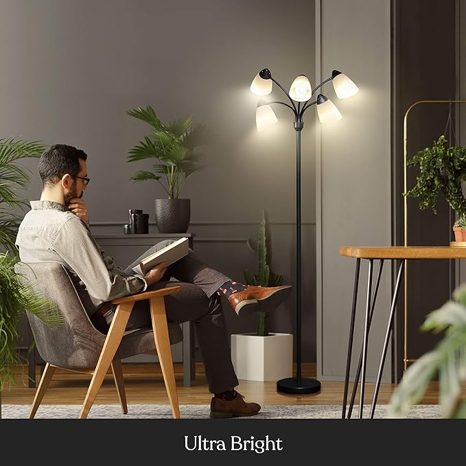 Brightech Medusa LED Floor Lamp – Multi-Head Dimmable Floor Lamp for Living Rooms & Offices – Tall Lamp with Interchangeable Shades, Adjustable Standing Lamp for Bedroom Reading – Black - LeafyLoom