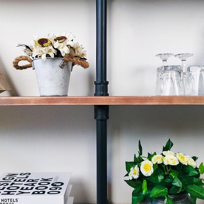 3 Tier Industrial Long Bookshelf, Entryway Industrial Metal Bookcase (Weathered Brown, 60" L x 11.8" W x 39" H) - LeafyLoom
