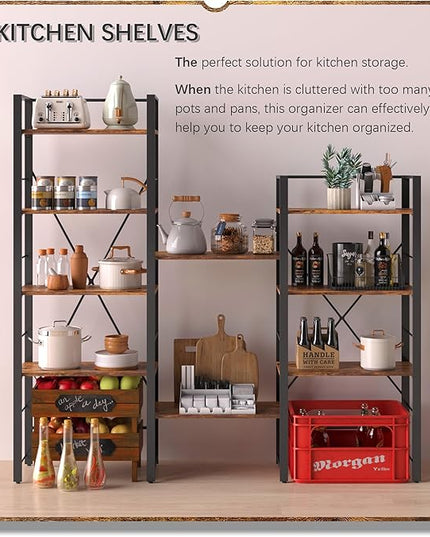 4NM Bookshelf 4 Tier Industrial Bookcase Home Office Adjustable Bookshelves Storage Shelves Organizer Vintage Book Shelf Display Rack for Living Room, Bedroom,Home - Rustic Brown - LeafyLoom