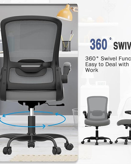 Office Chair, Ergonomic Desk Chair with Adjustable Lumbar Support, High Back Mesh Computer Chair with Flip-up Armrests-BIFMA Passed Task Chairs, Executive Chair for Home Office - LeafyLoom