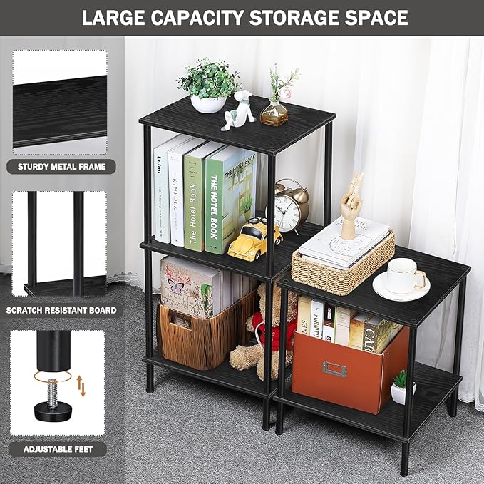 melos 3 Tier Bookshelf, Classically Tall Bookcase Shelf Storage Organizer, Modern Book Shelf for Bedroom, Living Room and Home Office, Black - LeafyLoom