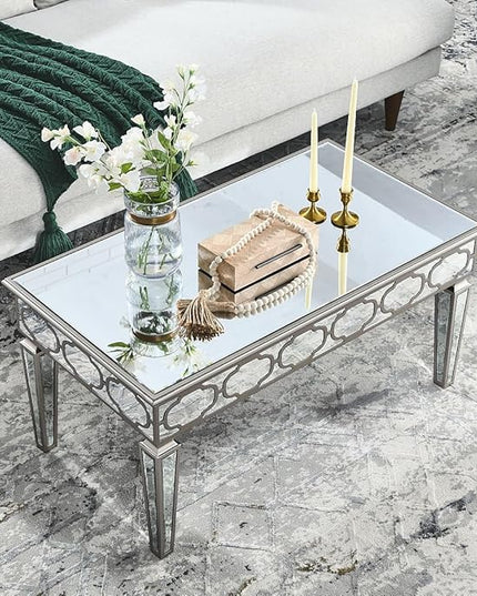 NicBex Coffee Table Modern Tempered Glass Coffee Table with Storage Rectangle Center Tables with Strong Legs Dining Table for Living Room, Dining Room, Office, and Bedroom,39.37" W, Silver - LeafyLoom