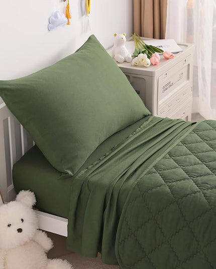 NTBAY Toddler Bedding Set - 4 Piece Soft and Breathable Crib Bedding Set for Boys and Girls, Includes Quilted Comforter, Fitted Sheet, Flat Top Sheet and Envelope Pillowcase, Olive Green - LeafyLoom