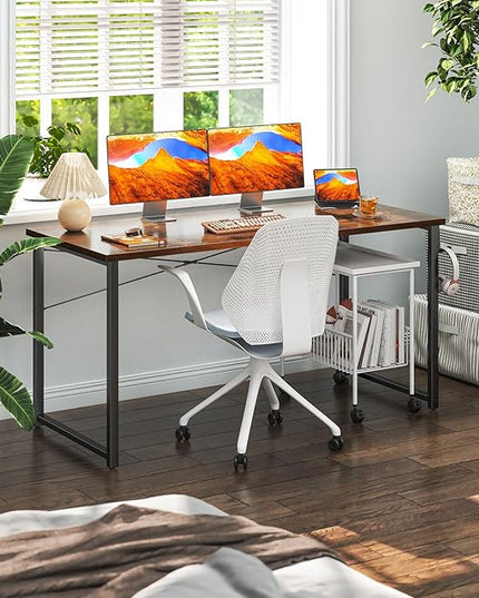Coleshome 54 Inch Computer Desk, Modern Simple Style Desk for Home Office, Study Student Writing Desk, Vintage - LeafyLoom