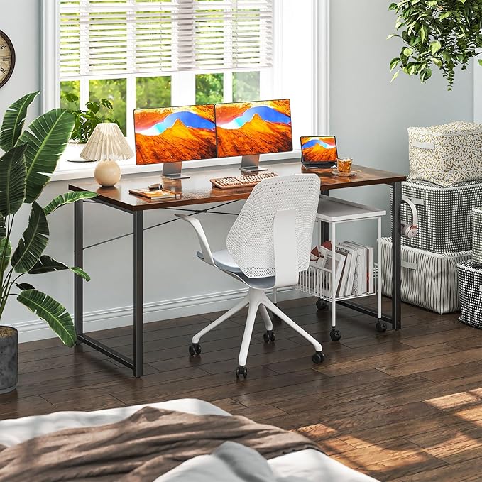 Coleshome 54 Inch Computer Desk, Modern Simple Style Desk for Home Office, Study Student Writing Desk, Vintage - LeafyLoom