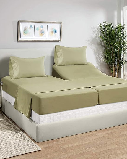 LANE LINEN Split King Sheets for Adjustable Beds - 1000 Thread Count 5 Piece Set 100% Egyptian Cotton Sateen Weave Cool Breathable & Soft 2 Fitted Fits Upto 17" Deep Pockets Sea Foam - LeafyLoom