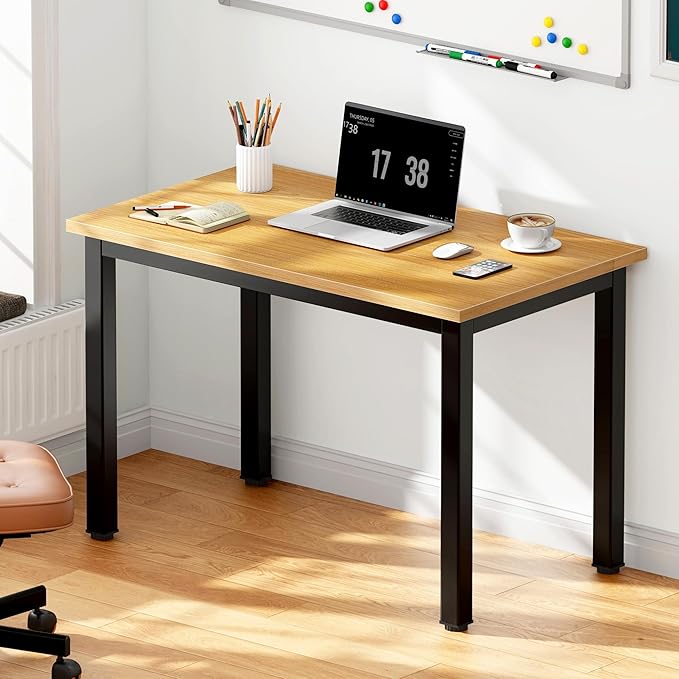 DlandHome 31.5 inches Small Computer Desk for Home Office Activity Table Writing Table for Small Spaces Study Table Student Laptop Desk Teak and Black DND-AC3BB-8040 - LeafyLoom