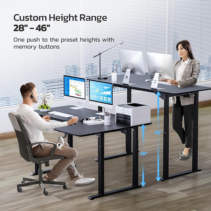 Dripex Standing Desk, 63"/ 71" L Shaped Desk Adjustable Height, Electric Corner Stand Up Desk Large Home Office Desk Computer Workstation, Dual Motor Sit Stand Desk 4 Legs, Super Stable - LeafyLoom