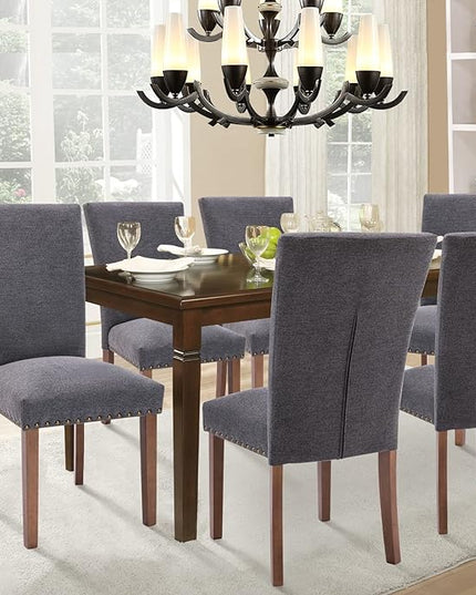 Parsons Dining Chairs Set of 4, Upholstered Nailhead Dining Room Kitchen Side Chair with Thick Cushions and Wood Legs, Dark Grey - LeafyLoom