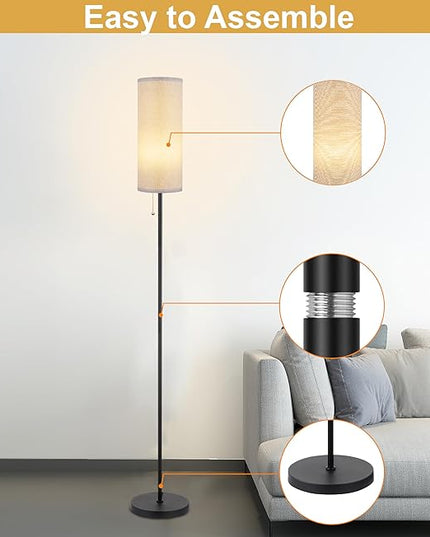 Floor Lamp for Living Room, Modern Standing Lamps with Lampshade, Minimalist Tall Lamp with Chain Switch for Living Room, Bedroom, Kids Room, Office,Standing Lamp LED Bulb Included (Gray Shade) - LeafyLoom