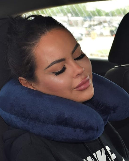 Adult Cozy Soft Microfiber Neck Pillow, Compact, Perfect for Plane or Car Travel, Navy - LeafyLoom