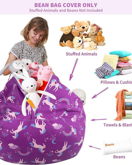 Aubliss Stuffed Animal Bean Bag Storage Chair (Purple Unicorn, X-Large (48'')) - LeafyLoom