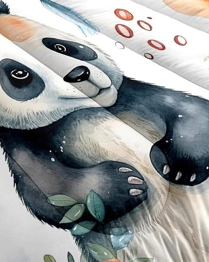 Panda Comforter Set Twin Size - Panda Bedding for Boys Girls Cute Panda Set Cartoon Pandas Print Comfort Twin Bedding Set for Kids Teens, 1 Comforter+1 Pillowcase - LeafyLoom