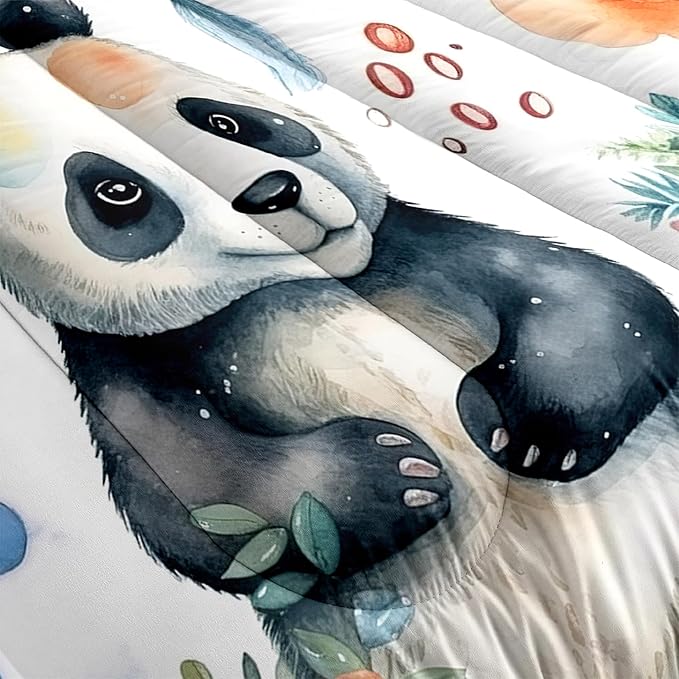 Panda Comforter Set Queen Size - Panda Bedding for Boys Girls Cute Panda Set Cartoon Pandas Print Comfort Queen Bedding Set for Kids Teens, 1 Comforter+2 Pillowcases - LeafyLoom