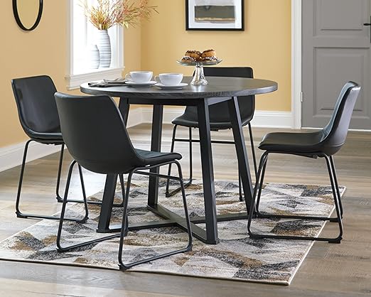 Signature Design by Ashley Centiar Mid Century Round Dining Room Table with Metal Legs, Gray & Black - LeafyLoom