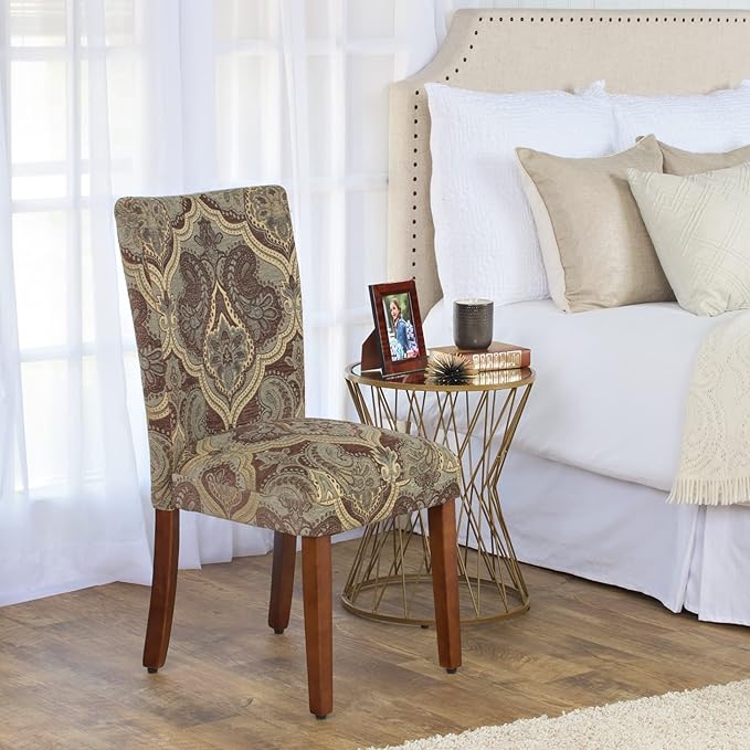 HomePop Parsons Upholstered Accent Dining Chair, Set of 2, Blue and Brown Paisley - LeafyLoom