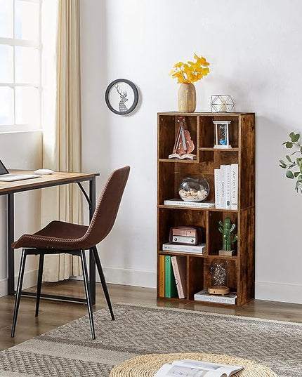 VECELO 42" Modern Bookshelf, 7 Cube Organizer Bookcase,Fits Tallest Hardcovers, Horizontal Available,Floor Standing Display,Easy Assembly, Vintage Brown - LeafyLoom