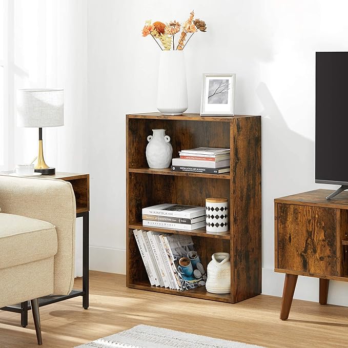 VASAGLE Bookshelf, 23.6 Inches Wide, 3-Tier Open Bookcase with Adjustable Storage Shelves, Floor Standing Unit, Rustic Brown ULBC163X01 - LeafyLoom