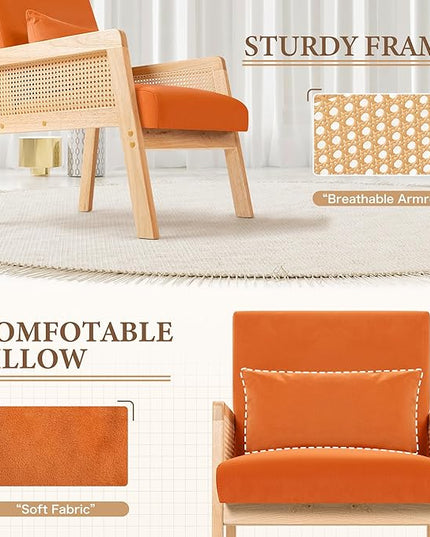 YESHOMY Mid-Century Accent Chair with Pillow Upholstered with Solid Frame & Breathable Armrest for Living Room, Orange - LeafyLoom