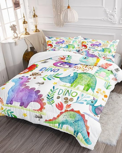 CVHOUSE Dinosaur Bedding Set,Dinosaur Comforter,Dinosaur Comforter Set Twin,Microfiber Quilt Set with 1 Comforter and 2 Pillow Cases- 3 Piece - LeafyLoom