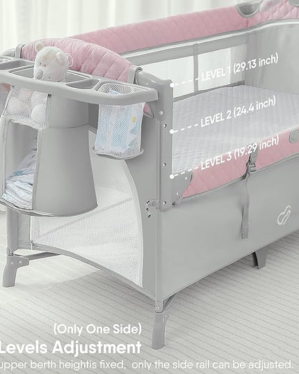 BabyBond Baby Bassinet Bedside Crib, Pack and Play with Sheet, Diaper Changing Table and Music Mobile from Newborn to Toddles, Portable Large Playard - LeafyLoom